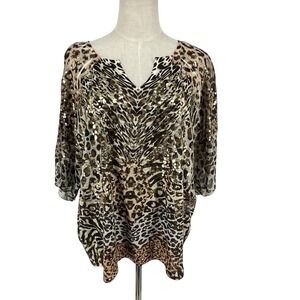 Chicos Animal Print Gold Metallic V Neck 3/4 Sleeve Top Women Sz 3 US 16